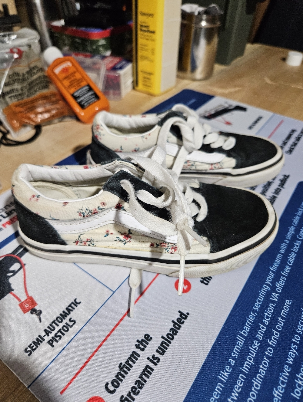 Vans Kids Floral Canvas Lace-Up Sneakers in Black and Cream